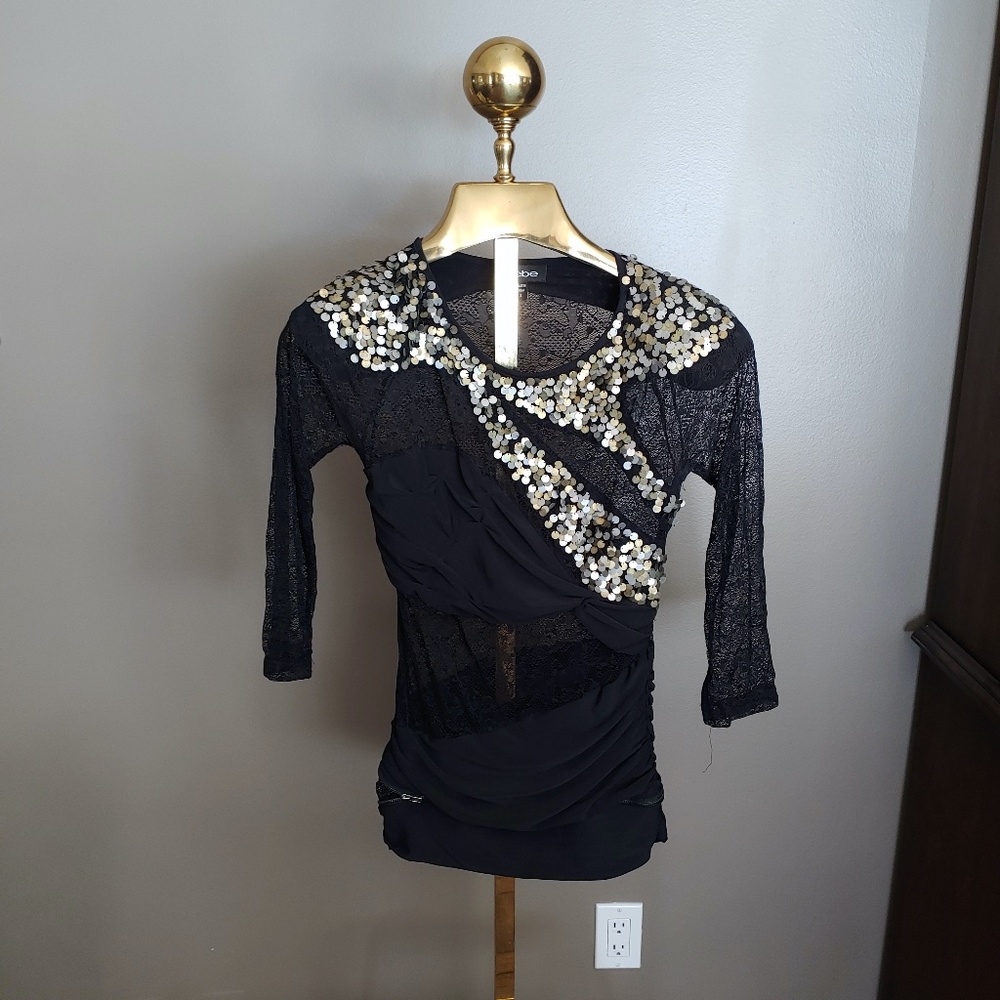 bebe Black Mini Dress with Gold/Silver Sequins